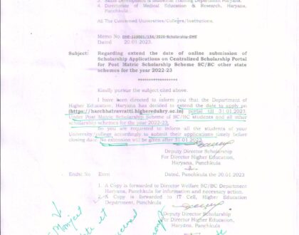 Extend Date of Online Submission of Scholarship Applications