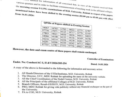 Change of Examination Time w.e.f. 16.01.2026